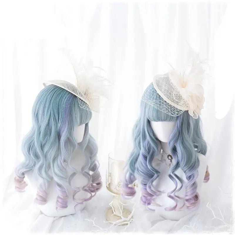 Long Wavy Lolita Wig in Blue Purple Ombre with Fringe - Cosparty