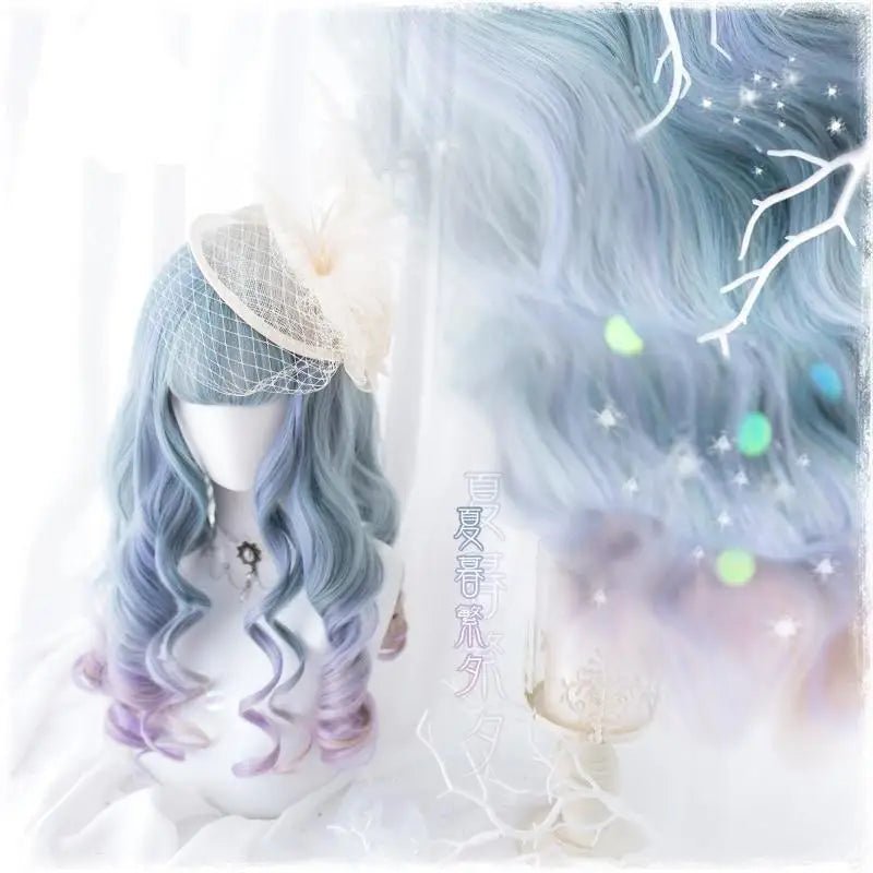 Long Wavy Lolita Wig in Blue Purple Ombre with Fringe - Cosparty