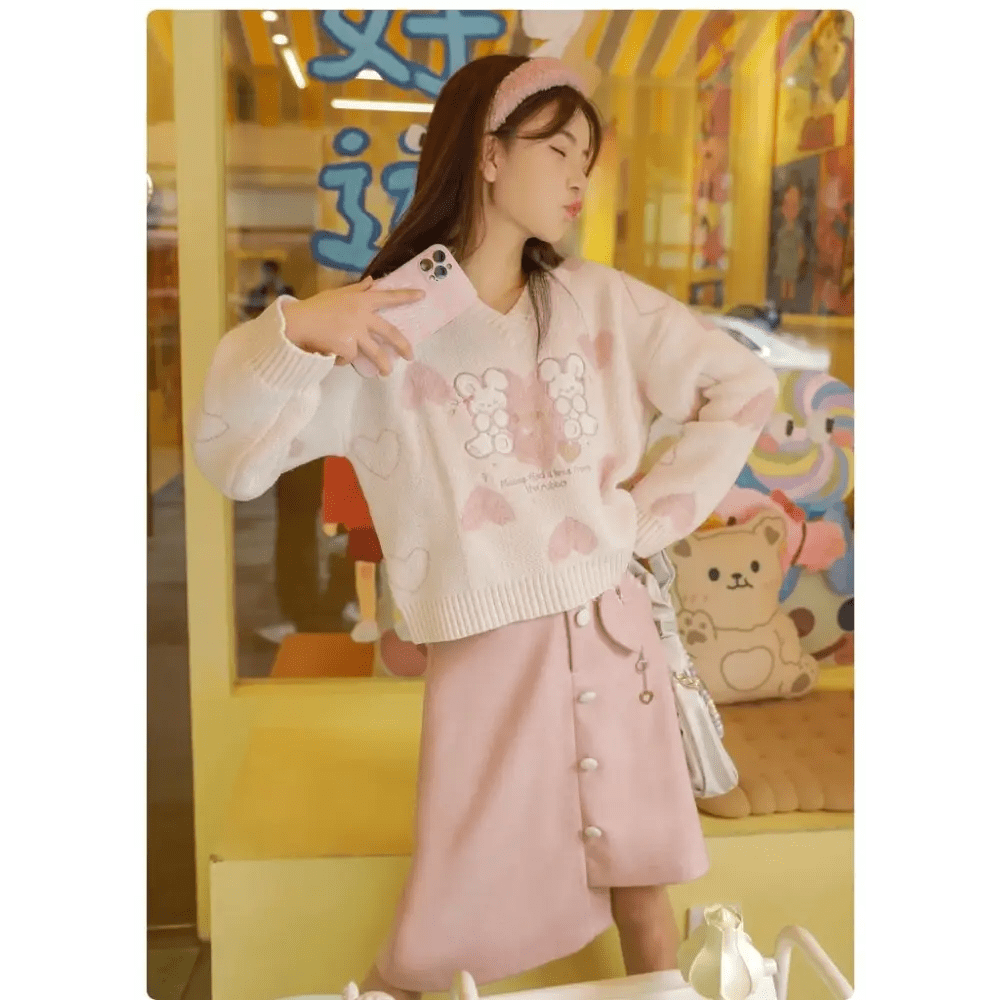 Love Bunny Crewneck Sweater for Adorable Charm - Cosparty