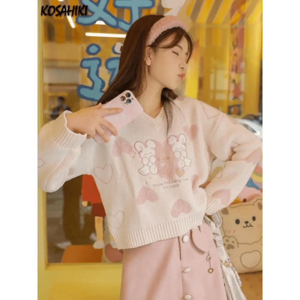 Love Bunny Crewneck Sweater for Adorable Charm - Cosparty