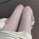 Lovecore Fishnets with Heart Embroidery in Black or White - fishnets