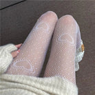 Lovecore Fishnets with Heart Embroidery in Black or White - Cosparty