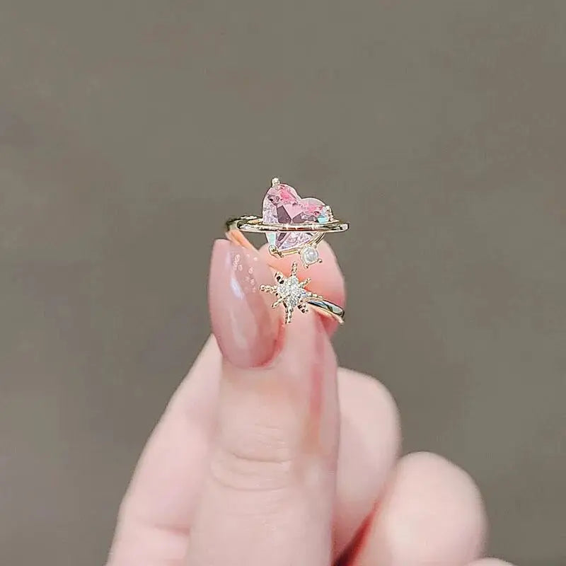 Lovestruck Spiral Ring with Pink Hearts and Stars - ring