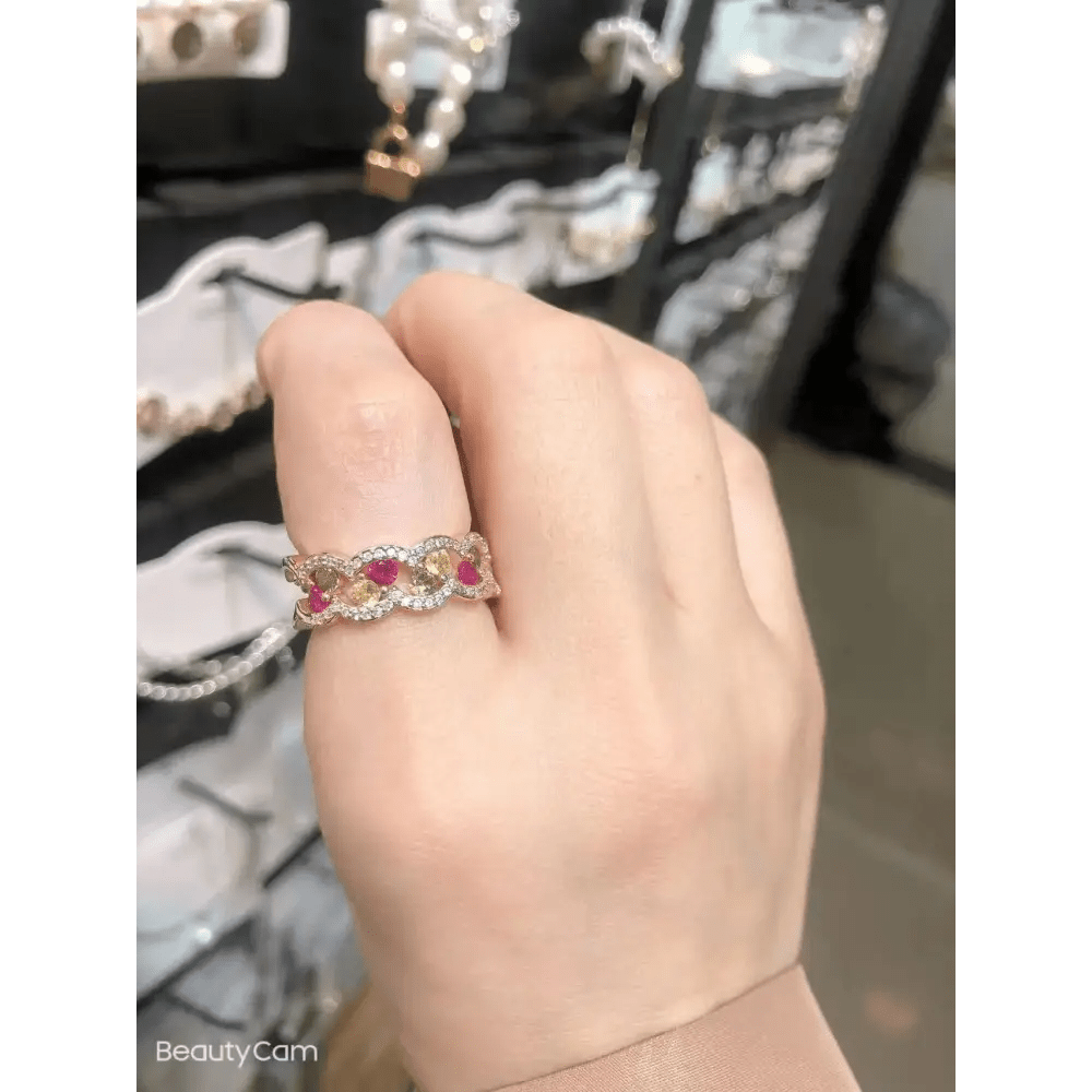 Lovestruck Spiral Ring with Pink Hearts and Stars - Cosparty