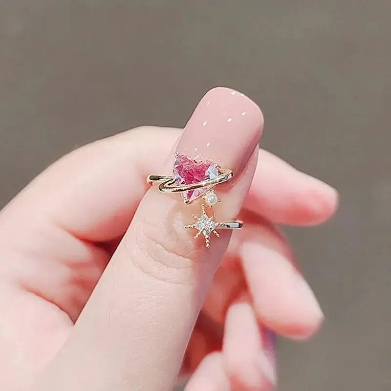 Lovestruck Spiral Ring with Pink Hearts and Stars - ring