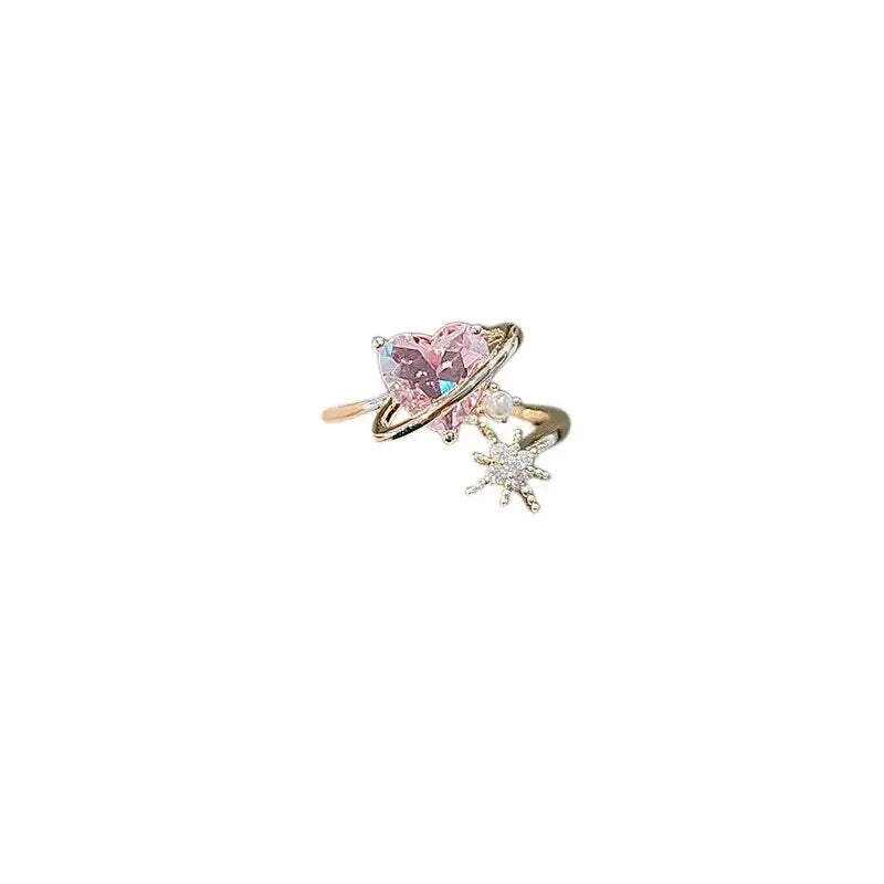 Lovestruck Spiral Ring with Pink Hearts and Stars - ring