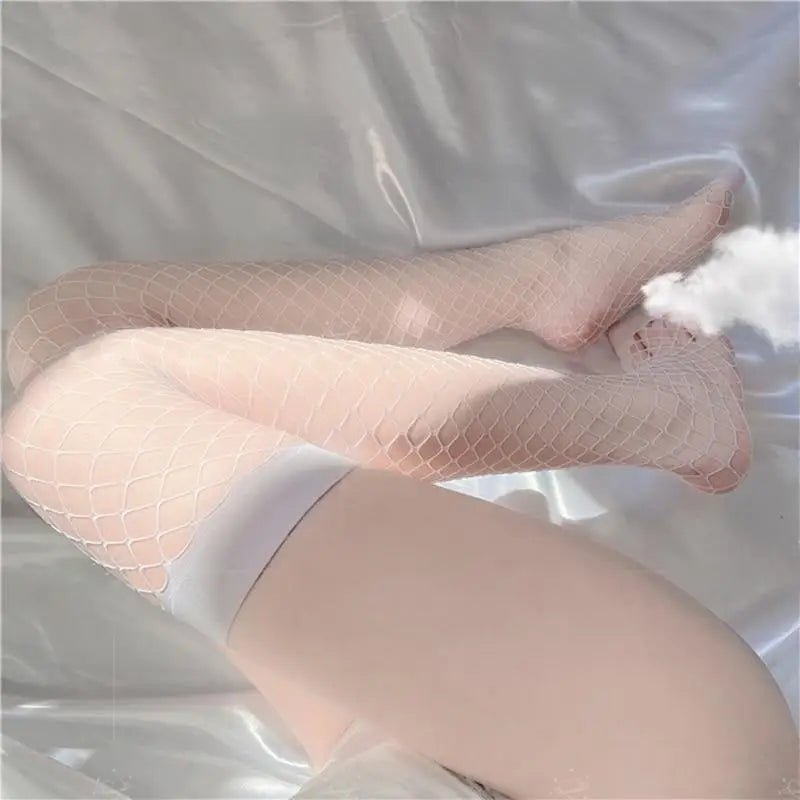 Luxurious Black and White Fishnet Stockings with Chunky Mesh Details - Cosparty