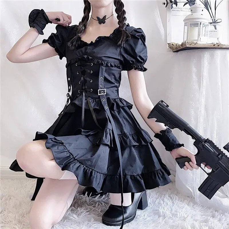 Luxurious Black Gothic Victorian Inspired Gothic Lolita Dress 84cm Waist - Cosparty