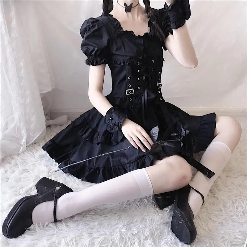 Luxurious Black Gothic Victorian Inspired Gothic Lolita Dress 84cm Waist - dress