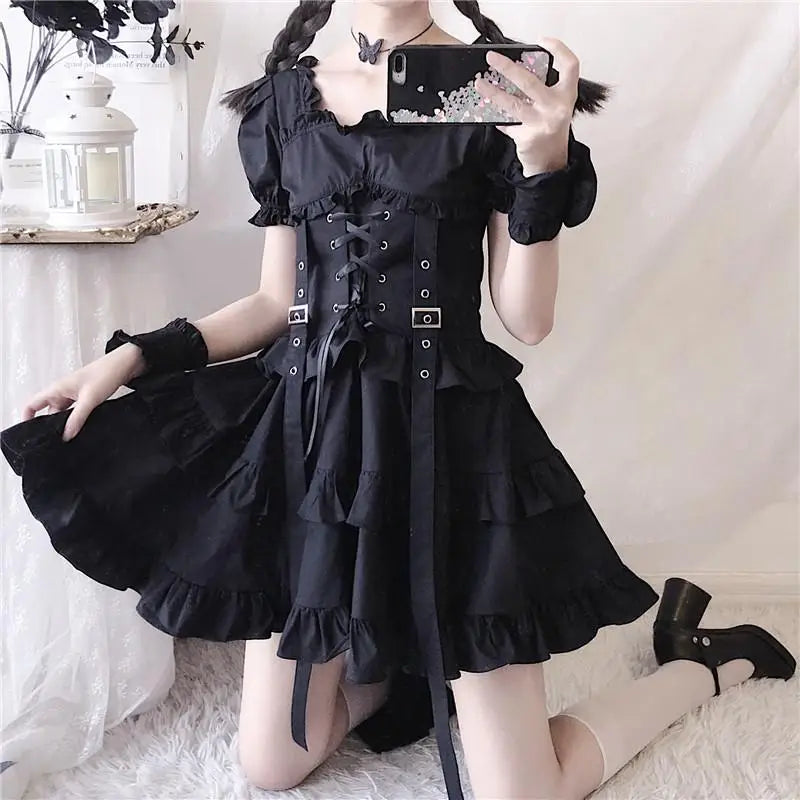 Luxurious Black Gothic Victorian Inspired Gothic Lolita Dress 84cm Waist - XS - dress