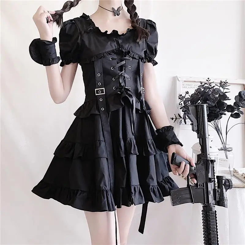 Luxurious Black Gothic Victorian Inspired Gothic Lolita Dress 84cm Waist - dress