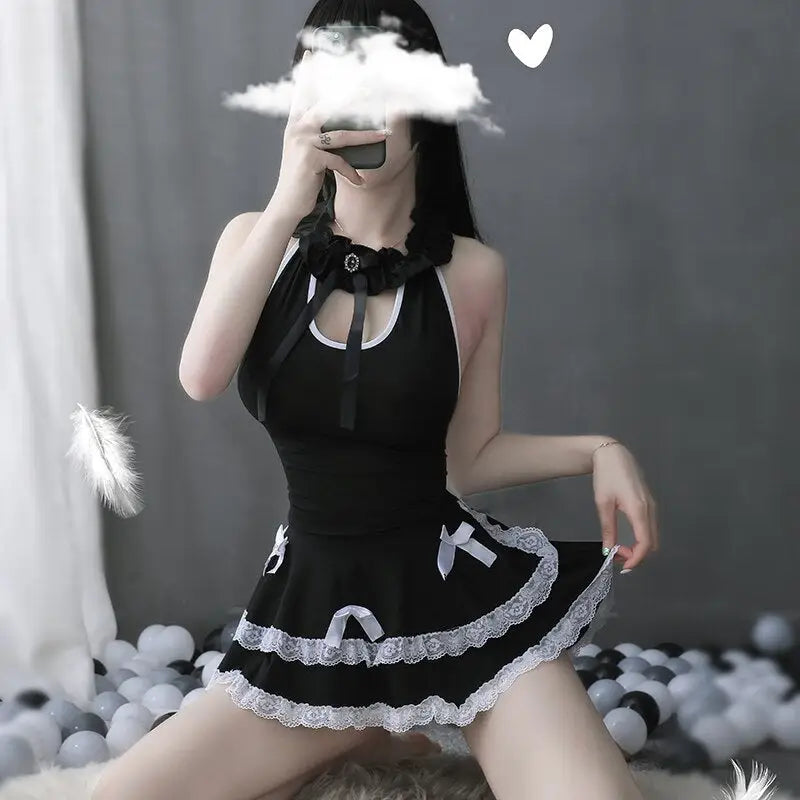 Luxurious Black Ruffled Maid Dress for Roleplaying Vixens - dress