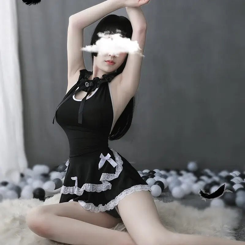 Luxurious Black Ruffled Maid Dress for Roleplaying Vixens - Cosparty