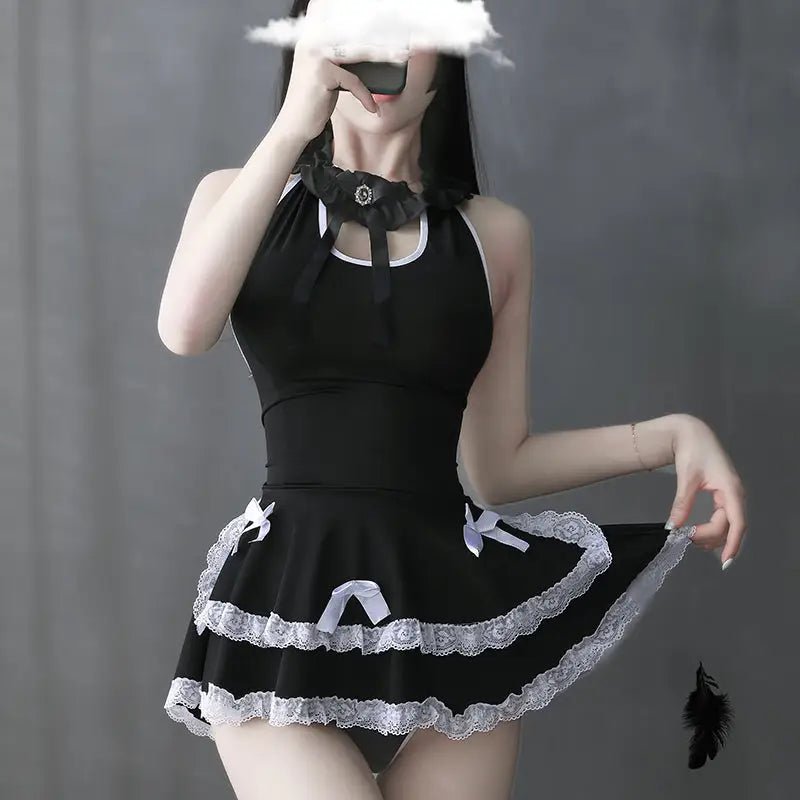 Luxurious Black Ruffled Maid Dress for Roleplaying Vixens - Cosparty