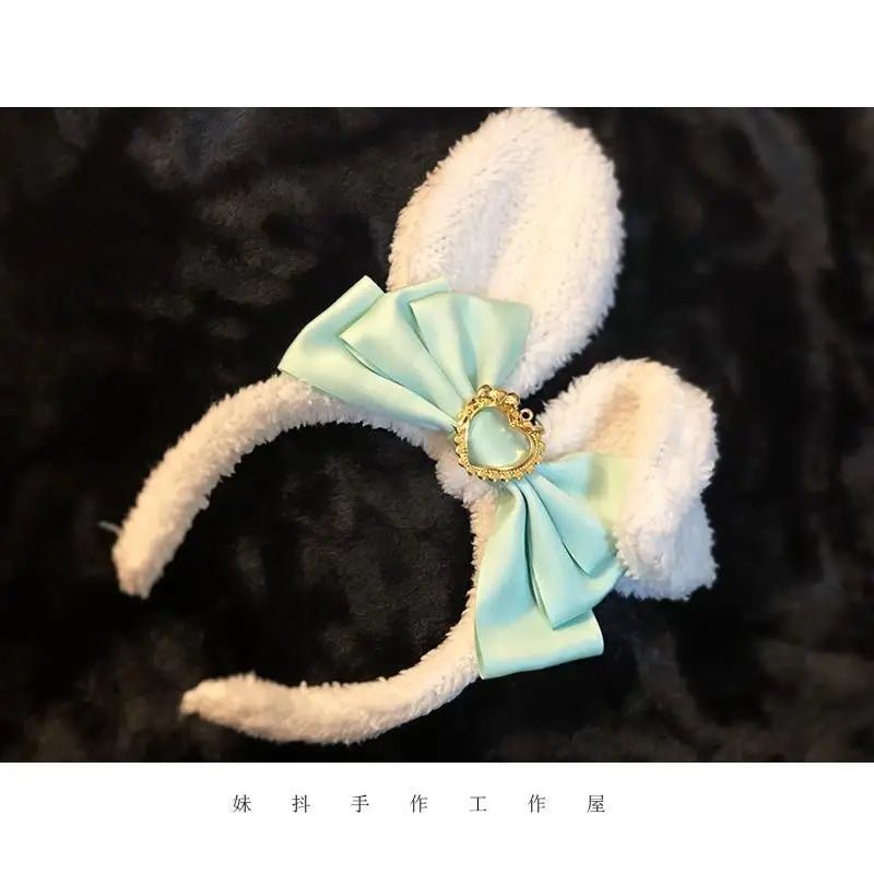 Luxurious Bunny Ears Headband with Satin Ribbons and Jewels - Cosparty