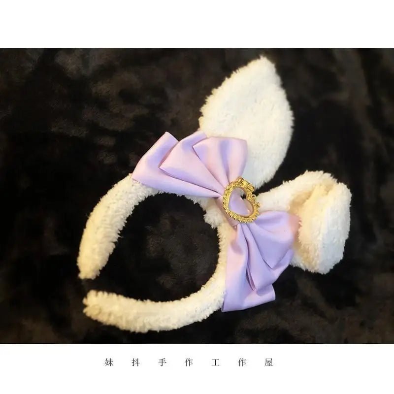 Luxurious Bunny Ears Headband with Satin Ribbons and Jewels - Cosparty