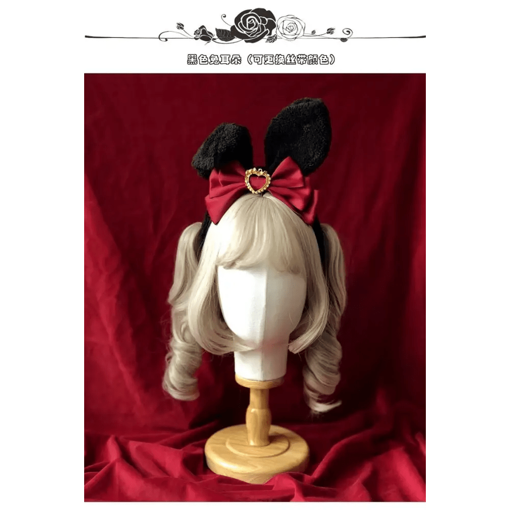 Luxurious Bunny Ears Headband with Satin Ribbons and Jewels - Cosparty