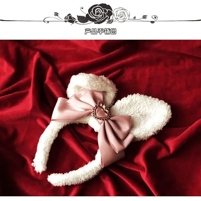 Luxurious Bunny Ears Headband with Satin Ribbons and Jewels - Cosparty