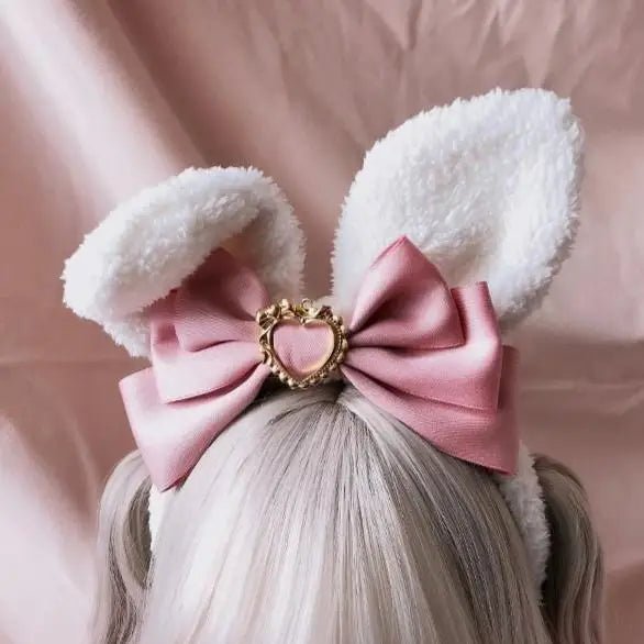 Luxurious Bunny Ears Headband with Satin Ribbons and Jewels - Cosparty