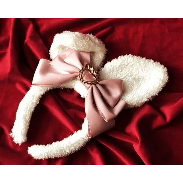 Luxurious Bunny Ears Headband with Satin Ribbons and Jewels - Cosparty