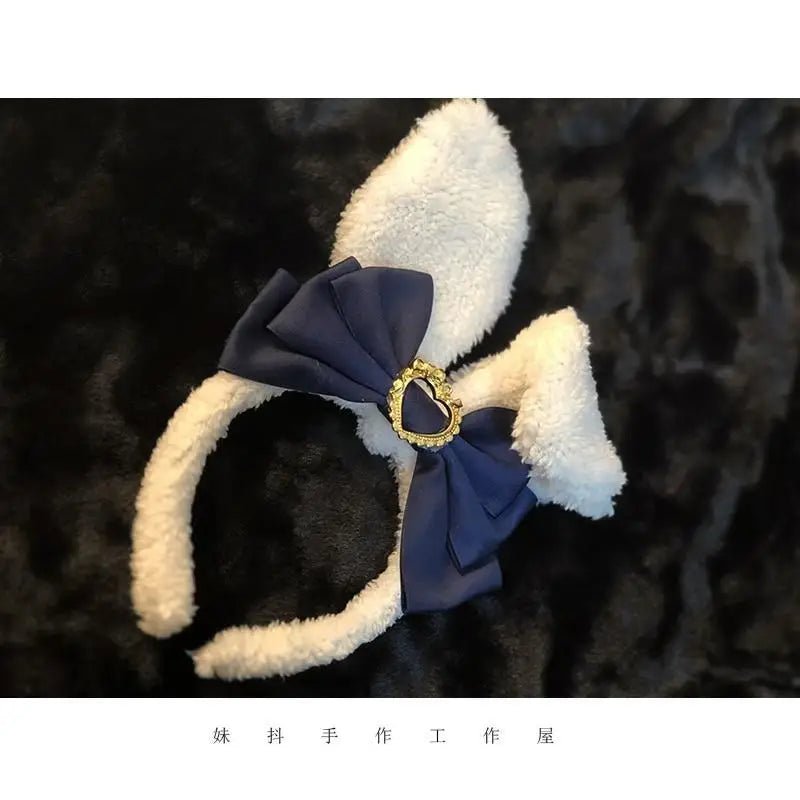 Luxurious Bunny Ears Headband with Satin Ribbons and Jewels - Cosparty