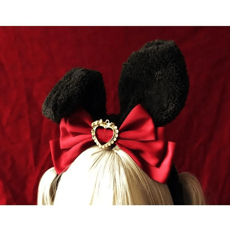 Luxurious Bunny Ears Headband with Satin Ribbons and Jewels - Cosparty
