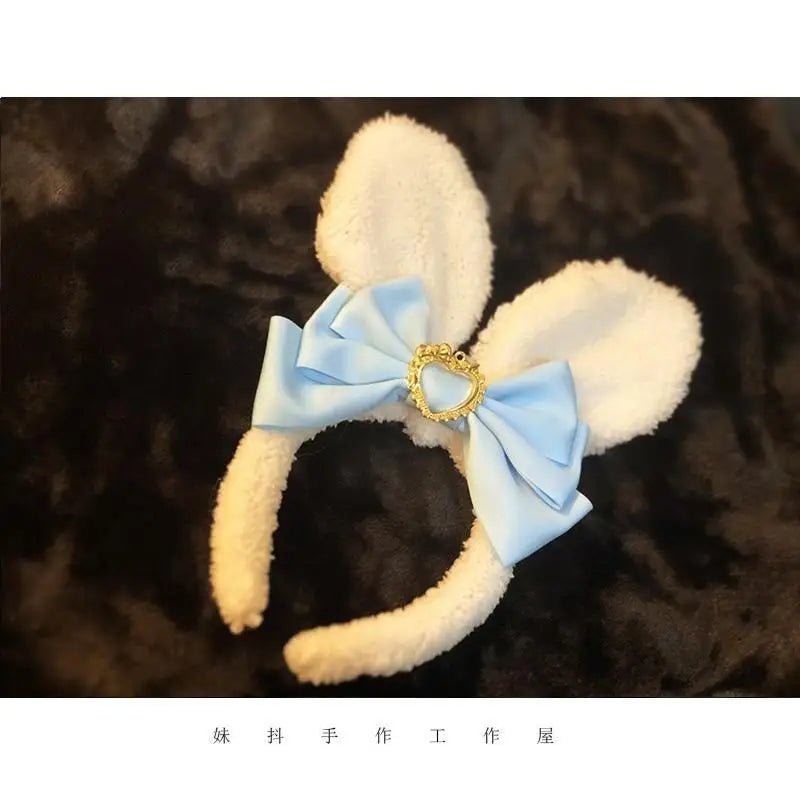 Luxurious Bunny Ears Headband with Satin Ribbons and Jewels - Cosparty