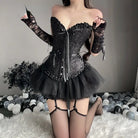 Luxurious Dark Angel Corset Lingerie Set with Tutu and Silk Ribbons - lingerie