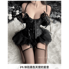 Luxurious Dark Angel Corset Lingerie Set with Tutu and Silk Ribbons - Cosparty