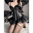 Luxurious Dark Angel Corset Lingerie Set with Tutu and Silk Ribbons - Cosparty