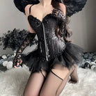 Luxurious Dark Angel Corset Lingerie Set with Tutu and Silk Ribbons - Cosparty