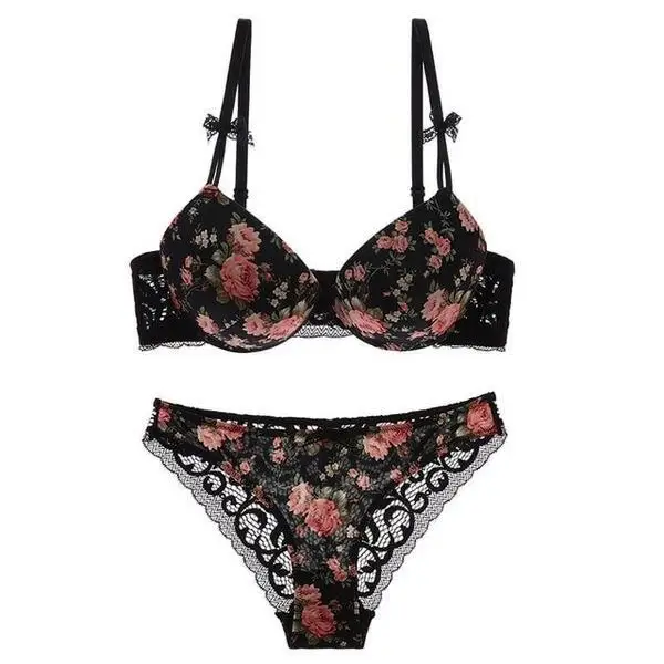 Flower Lace Lingerie Set Push Up Bra And Panties Undies