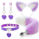 Luxurious Fox Cat Tail Plug Set with Ear Headband and Fuzzy Collar - Cosparty