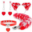 Luxurious Fox Cat Tail Plug Set with Ear Headband and Fuzzy Collar - Cosparty