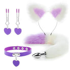 Luxurious Fox Cat Tail Plug Set with Ear Headband and Fuzzy Collar - Cosparty