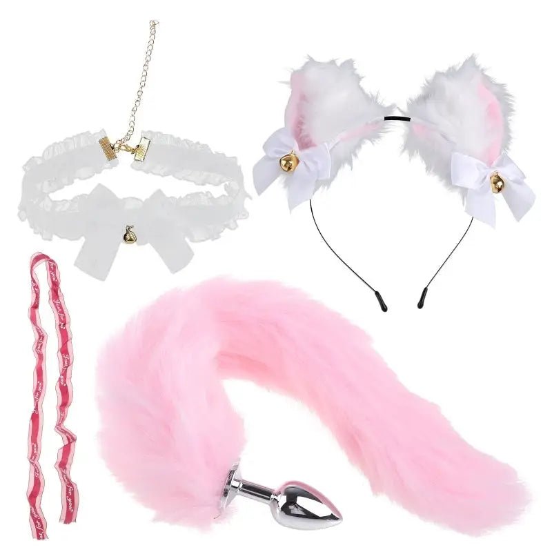 Luxurious Fox Cat Tail Set with Ear Headband and Lace Collar - Cosparty