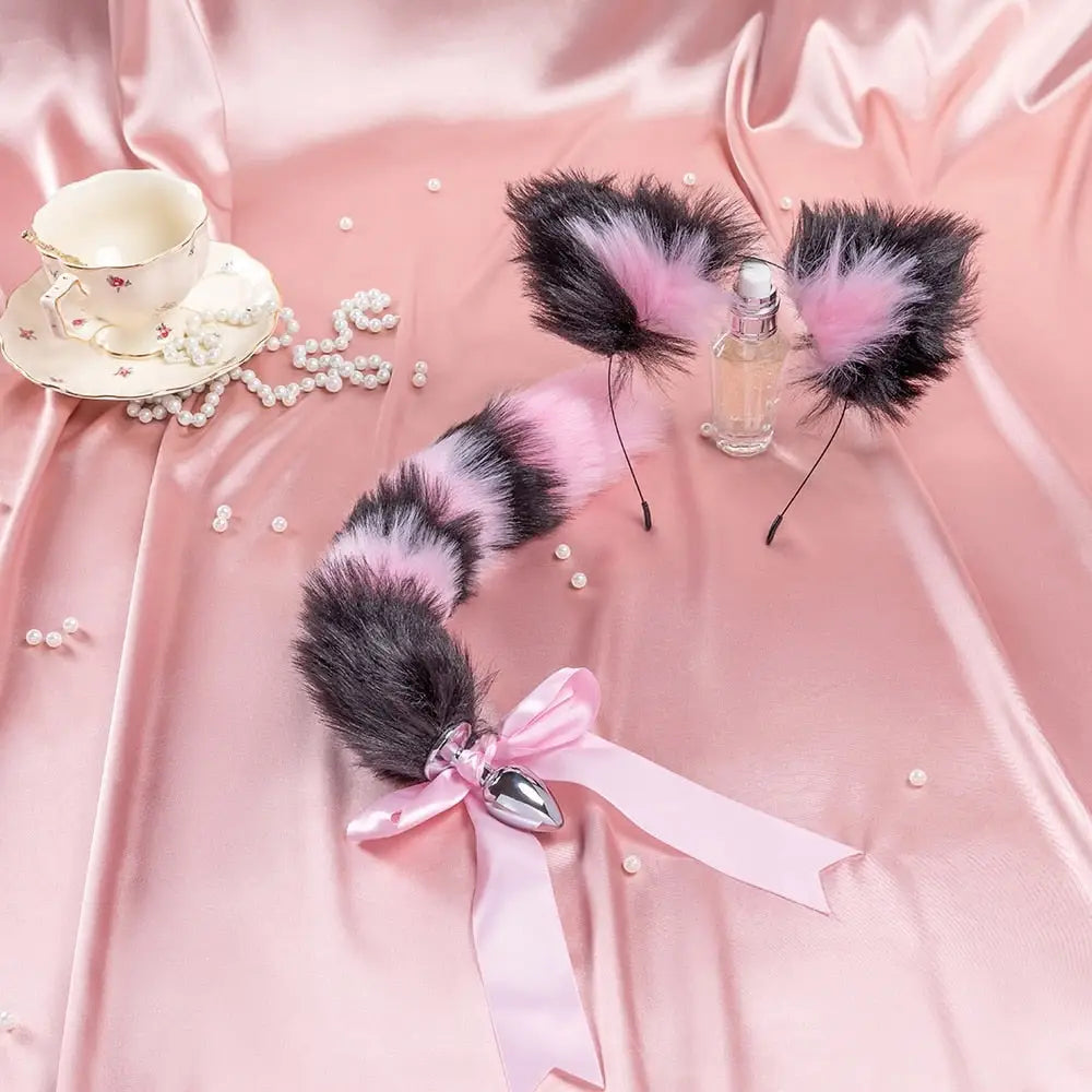 Luxurious Fox Tail Play Set with Handmade Cat Ears and Tail Plug - costume accessories