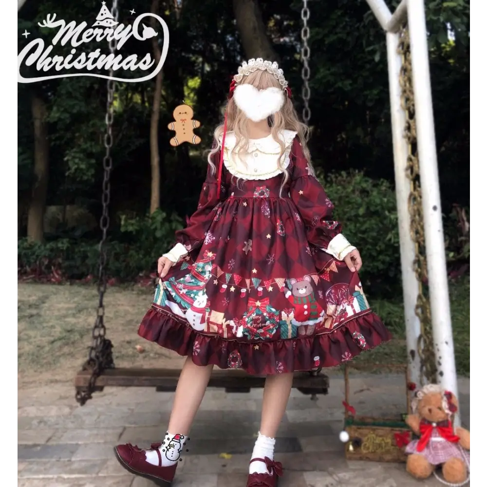 Luxurious Holiday Lolita Dress in Red or Green Org Instock New Condition - dress