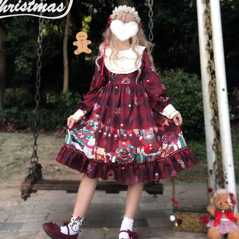 Luxurious Holiday Lolita Dress in Red or Green Org Instock New Condition - Red Dress - dress