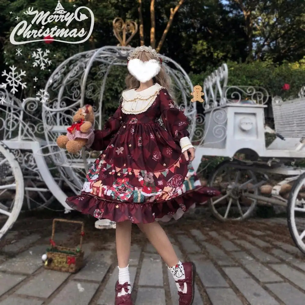 Luxurious Holiday Lolita Dress in Red or Green Org Instock New Condition - dress