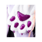 Luxurious Holographic Purple Paw Print Plush Scarf for Kawaii Kittens - Cosparty
