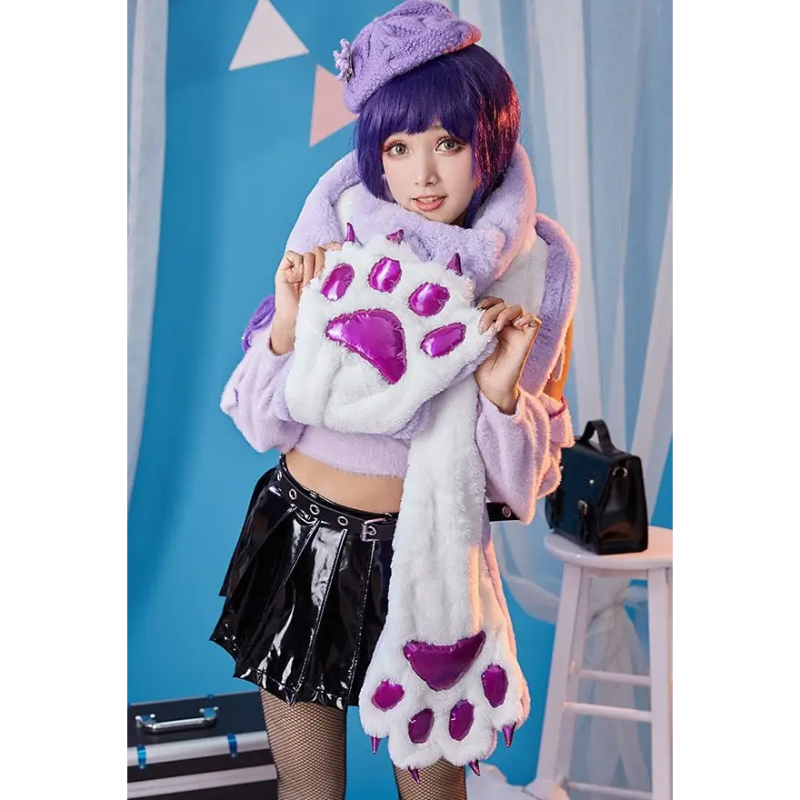 Luxurious Holographic Purple Paw Print Plush Scarf for Kawaii Kittens - scarf