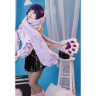 Luxurious Holographic Purple Paw Print Plush Scarf for Kawaii Kittens - Cosparty