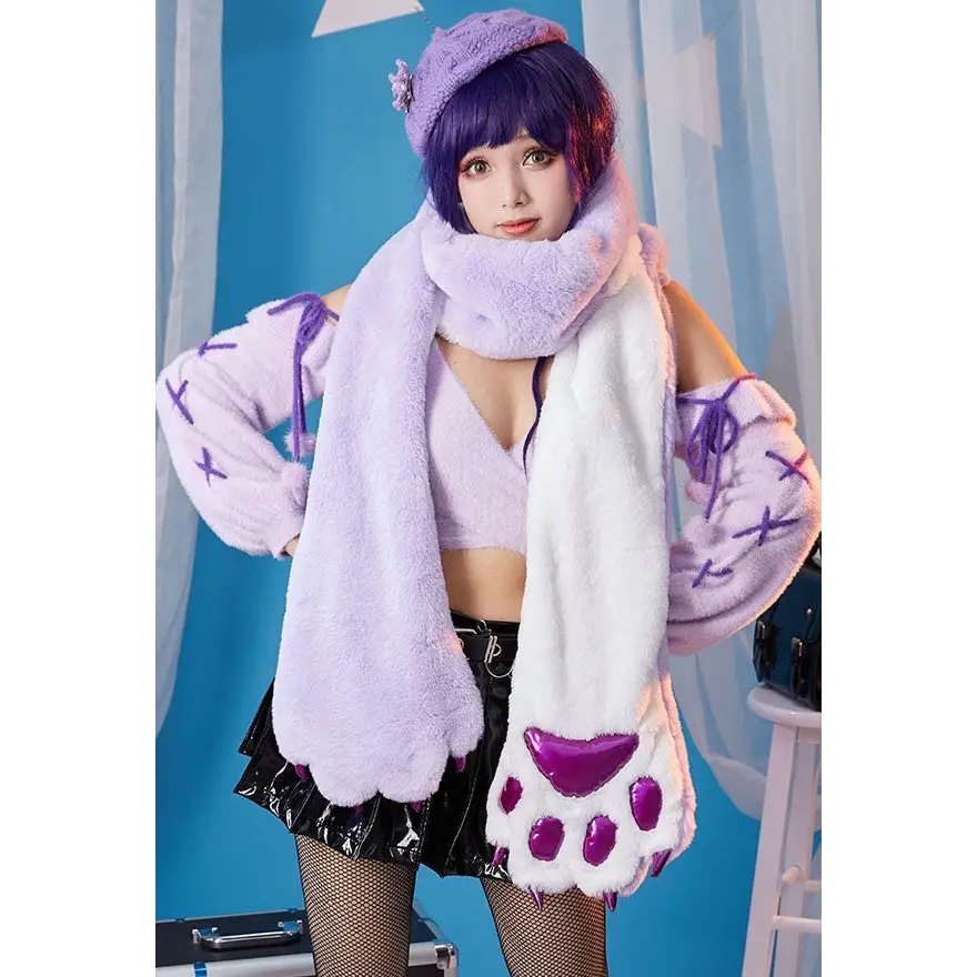 Luxurious Holographic Purple Paw Print Plush Scarf for Kawaii Kittens - scarf