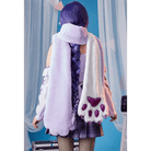 Luxurious Holographic Purple Paw Print Plush Scarf for Kawaii Kittens - Cosparty