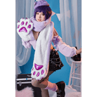 Luxurious Holographic Purple Paw Print Plush Scarf for Kawaii Kittens - Cosparty