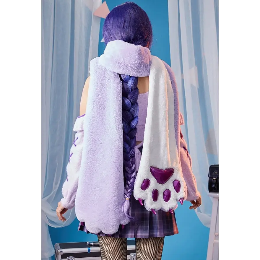 Luxurious Holographic Purple Paw Print Plush Scarf for Kawaii Kittens - scarf