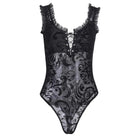 Luxurious Jet Black Goth Bodysuit with Victorian Sheer Detail - Cosparty