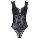 Luxurious Jet Black Goth Bodysuit with Victorian Sheer Detail - onesie