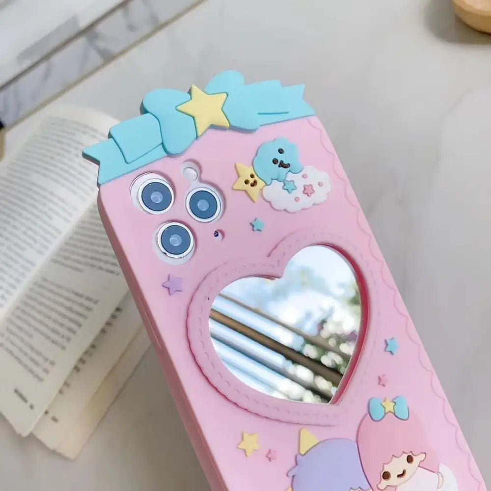 Luxurious Kiki & Lala iPhone Case with Heart Mirror in Pastel Colors - Cosparty